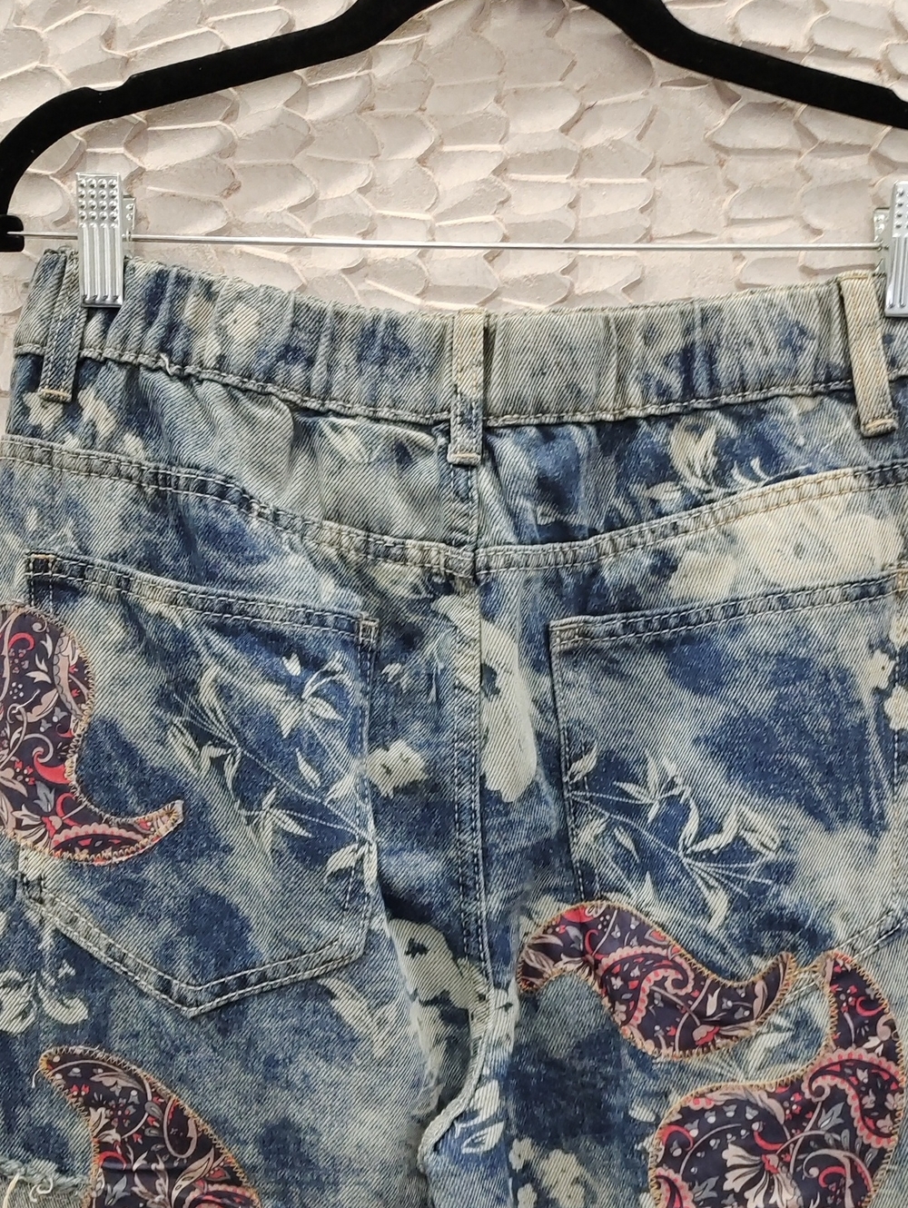 Oli & Hali Blue Floral Patchwork Paisley Vintage Wash Wide Leg Jeans - Picture 9 of 10